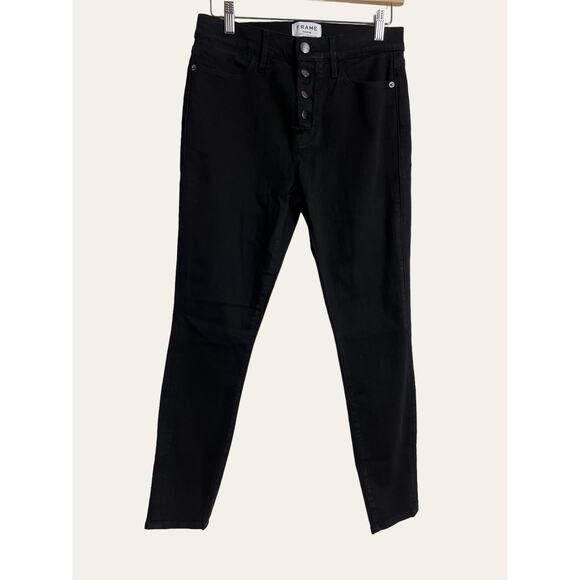 Frame Denim Noir Street Black Le High Waist Skinny Button Fly Jeans Size 28 - Picture 5 of 10